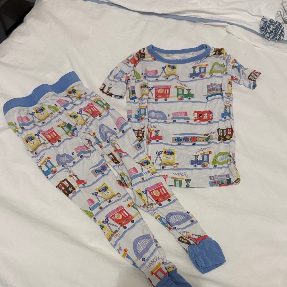 Little Sleepies Blue and Red Vehicle Print + School Supply Pajama Set